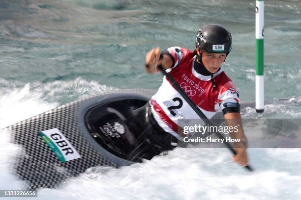 Mallory Franklin of Team Great Britain competes during the Women's Canoe Slalom Semi-final on day six of the Tokyo 2020 Olympic Games at Kasai Canoe...