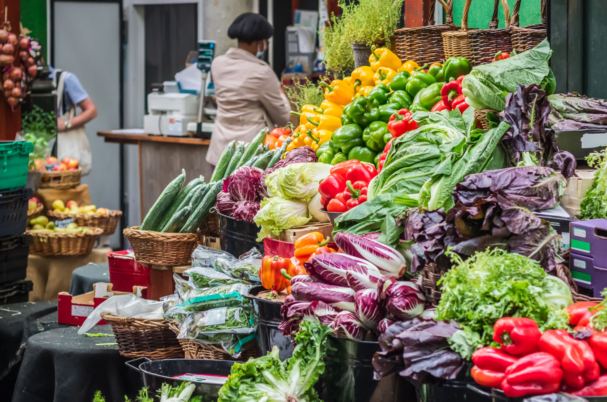 A produce stall in Borough Market in London, England A produce stall in Borough Market in London, England