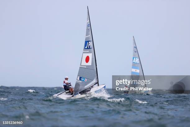 Kazumasa Segawa of Team Japan competes in the Men's Finn class on day six of the Tokyo 2020 Olympic Games at Enoshima Yacht Harbour on July 29, 2021...