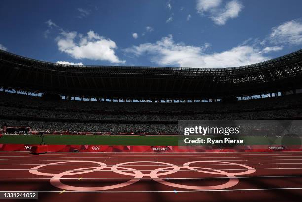 General views inside the Olympic Stadium, host to the Athletics competition, at the Tokyo Olympic Games on July 29, 2021 in Tokyo, Japan.