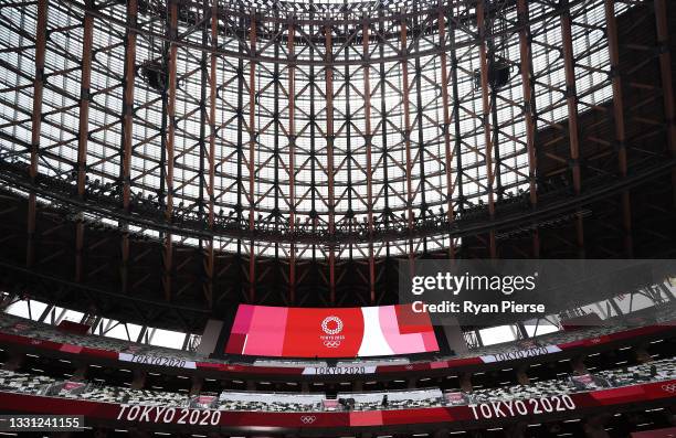 General views inside the Olympic Stadium, host to the Athletics competition, at the Tokyo Olympic Games on July 29, 2021 in Tokyo, Japan.