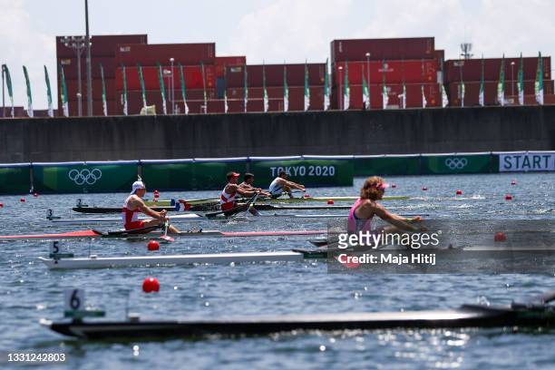 Athletes start men's single sculls semifinal on day six of the Tokyo 2020 Olympic Games at Sea Forest Waterway on July 29, 2021 in Tokyo, Japan.