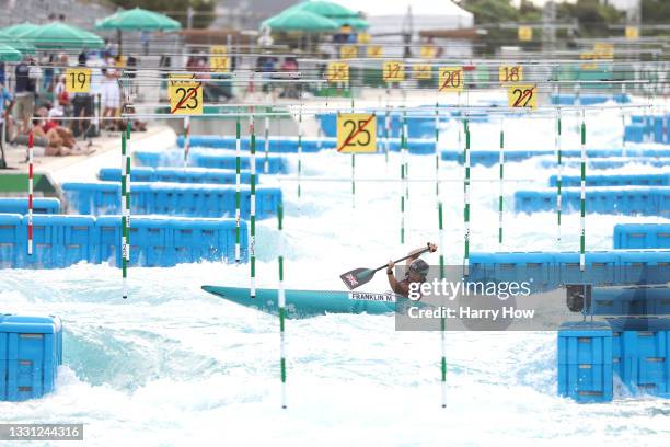 Mallory Franklin of Team Great Britain competes during the Women's Canoe Slalom Final on day six of the Tokyo 2020 Olympic Games at Kasai Canoe...