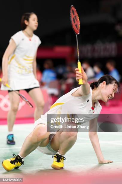 Mayu Matsumoto and Wakana Nagahara of Team Japan compete against Kim Soyeong and Kong Heeyong of Team South Korea during a Women’s Doubles...