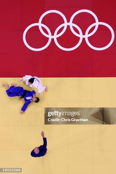 Mayra Aguiar of Team Brazil defeats Hyunji Yoon of Republic of Korea compete during the Women’s Judo 78kg Contest for Bronze Medal B on day six of...