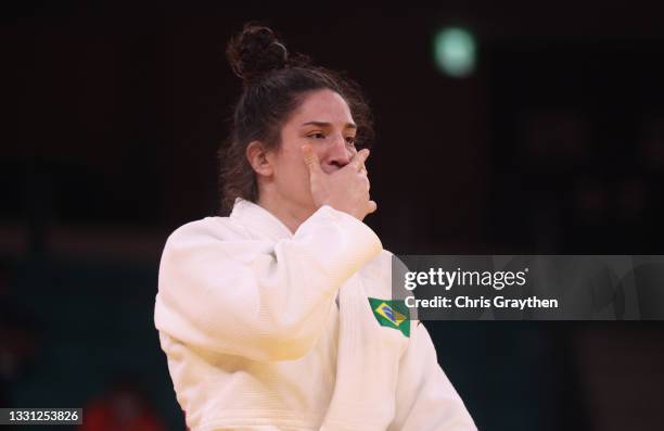 Mayra Aguiar of Team Brazil defeats Hyunji Yoon of Republic of Korea during the Women’s Judo 78kg Contest for Bronze Medal B on day six of the Tokyo...