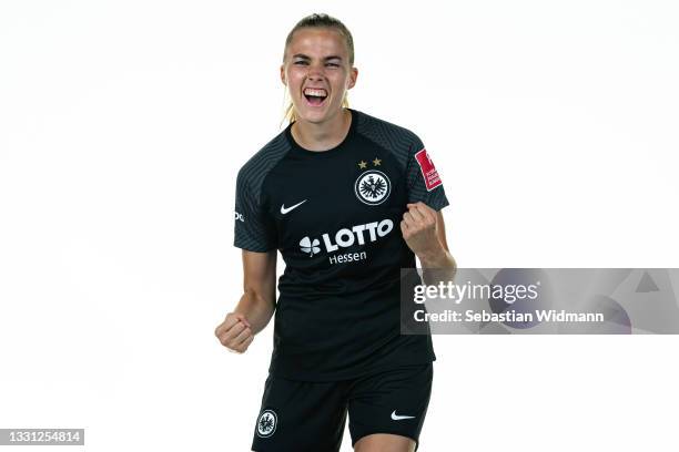 Laura Freigang of Eintracht Frankfurt Women's poses during the team presentation at Deutsche Bank Park on July 27, 2021 in Frankfurt am Main, Germany.