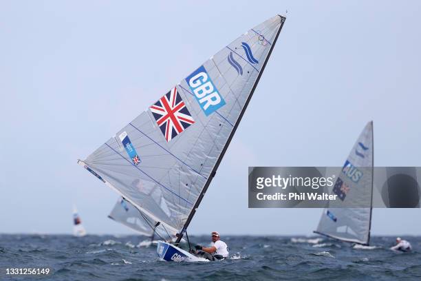 Giles Scott of Team Great Britain competes in the Men's Finn class on day six of the Tokyo 2020 Olympic Games at Enoshima Yacht Harbour on July 29,...
