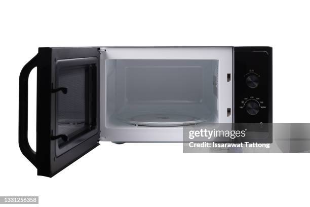 open microwave oven isolated on a white background - micro bildbanksfoton och bilder