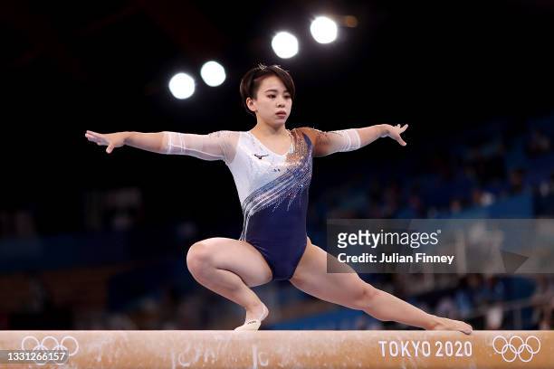 Mai Murakami of Team Japan competes on balance beam during the Women's All-Around Final on day six of the Tokyo 2020 Olympic Games at Ariake...