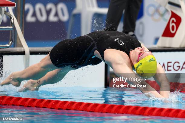 Emily Seebohm of Team Australia competes in heat three of the Women's 200m Backstroke on day six of the Tokyo 2020 Olympic Games at Tokyo Aquatics...