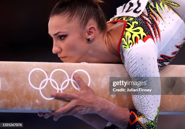 Roxana Popa of Team Spain competes on balance beam during the Women's All-Around Final on day six of the Tokyo 2020 Olympic Games at Ariake...