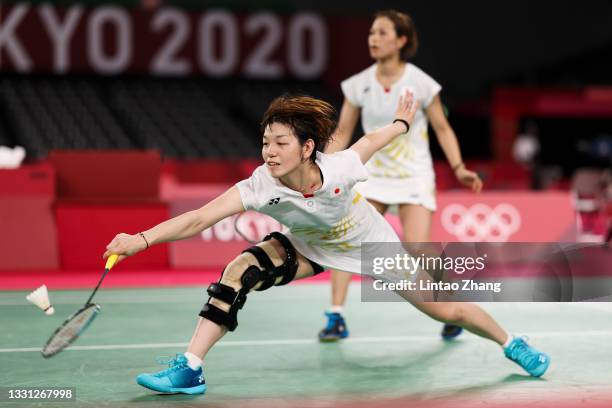 Yuki Fukushima and Sayaka Hirota of Team Japan compete against Chen Qing Chen and Jia Yi Fan of Team China during a Women’s Doubles Quarterfinal...