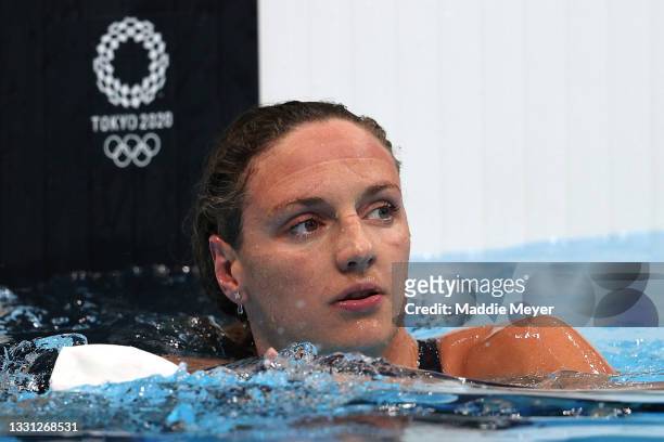 Katinka Hosszu of Team Hungary competes in heat three of the Women's 200m Backstroke on day six of the Tokyo 2020 Olympic Games at Tokyo Aquatics...