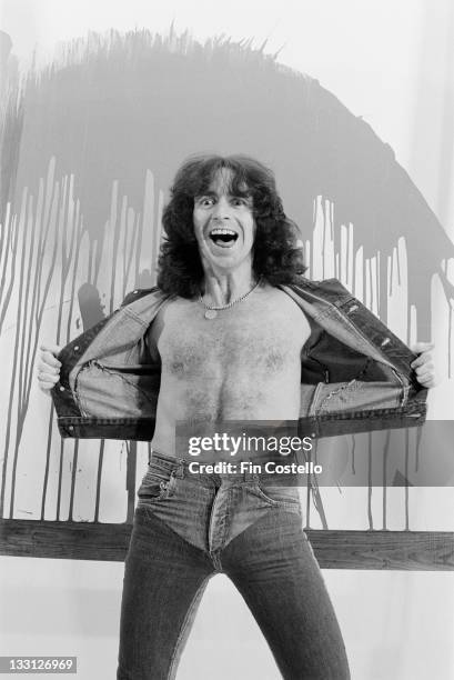 Singer Bon Scott from Australian rock band AC/DC posed in a studio in London in August 1979.