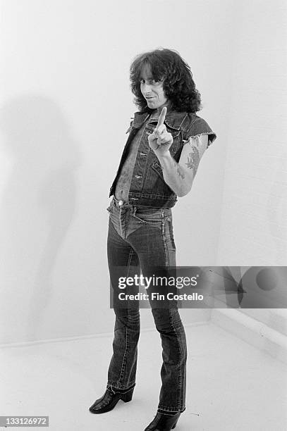 Singer Bon Scott from Australian rock band AC/DC posed in a studio in London in August 1979.