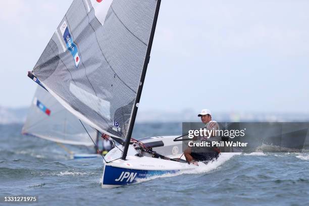 Kazumasa Segawa of Team Japan competes in the Men's Finn class on day six of the Tokyo 2020 Olympic Games at Enoshima Yacht Harbour on July 29, 2021...