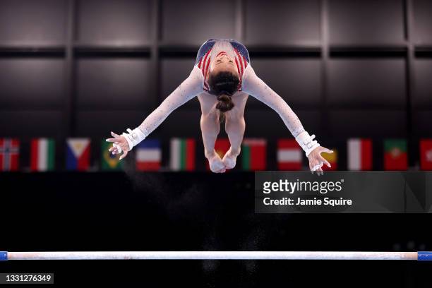 Sunisa Lee of Team United States competes on uneven bars during the Women's All-Around Final on day six of the Tokyo 2020 Olympic Games at Ariake...