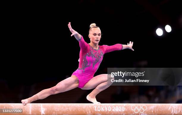 Angelina Melnikova of Team ROC competes on balance beam during the Women's All-Around Final on day six of the Tokyo 2020 Olympic Games at Ariake...