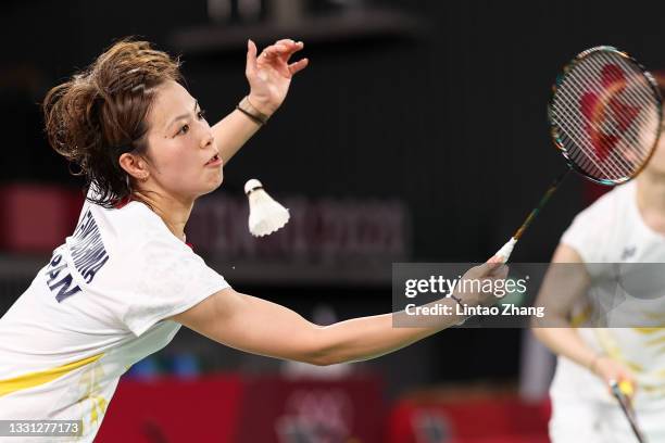 Yuki Fukushima and Sayaka Hirota of Team Japan compete against Chen Qing Chen and Jia Yi Fan of Team China during a Women’s Doubles Quarterfinal...