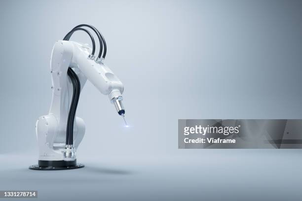 robotarm bright background - robotic arm factory stock-fotos und bilder