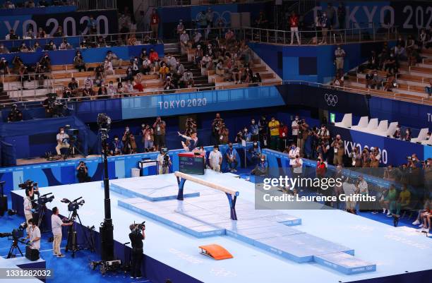 Sunisa Lee of Team United States competes on balance beam during the Women's All-Around Final on day six of the Tokyo 2020 Olympic Games at Ariake...