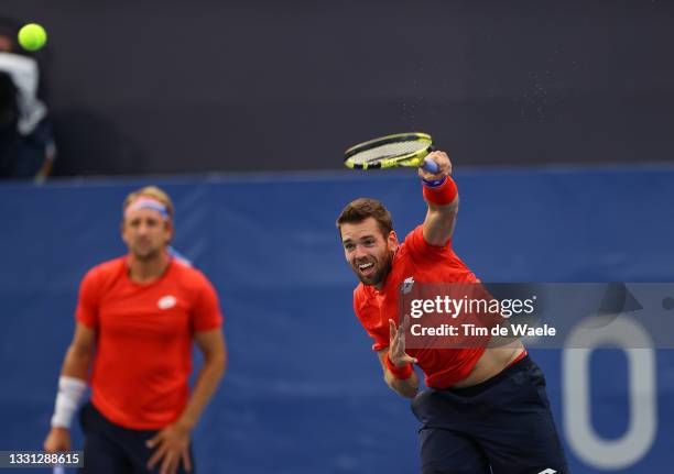 Austin Krajicek of Team USA and Tennys Sandgren of Team USA play Mate Pavic of Team Croatia and Nikola Mektic of Team Croatia in their Men's Doubles...