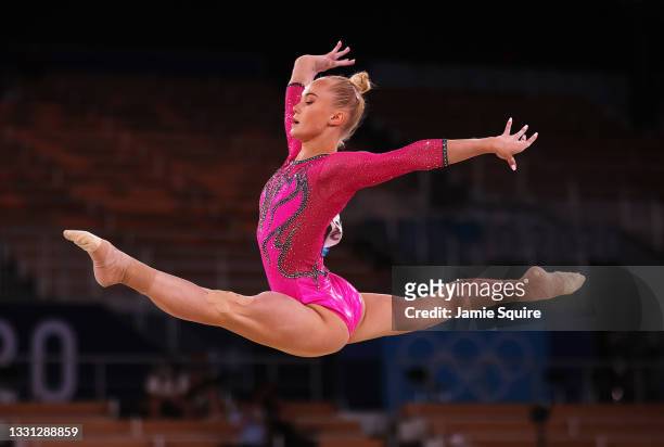 Angelina Melnikova of Team ROC competes in the floor exercise during the Women's All-Around Final on day six of the Tokyo 2020 Olympic Games at...