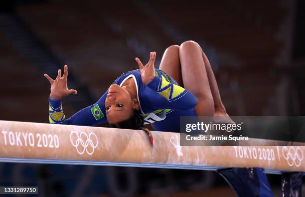 Rebeca Andrade of Team Brazil competes on balance beam during the Women's All-Around Final on day six of the Tokyo 2020 Olympic Games at Ariake...