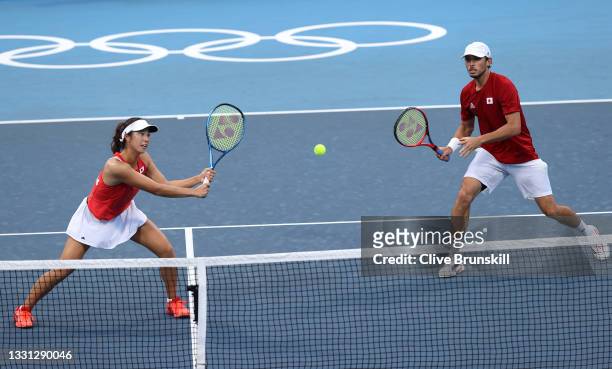 Ben McLachlan of Team Japan and Ena Shibahara of Team Japan play Andrey Rublev of Team ROC and Anastasia Pavlyuchenkova of Team ROC in their Mixed...