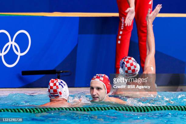 Paulo Obradovic of Croatia, Marko Bijac of Croatia during the Tokyo 2020 Olympic Waterpolo Tournament Men match between Team Croatia and Team...