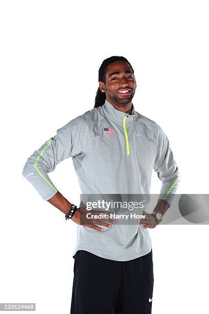 Hurdler Jason Richardson poses for a portrait during the USOC Portrait Shoot at Smashbox West Hollywood on November 17, 2011 in West Hollywood,...