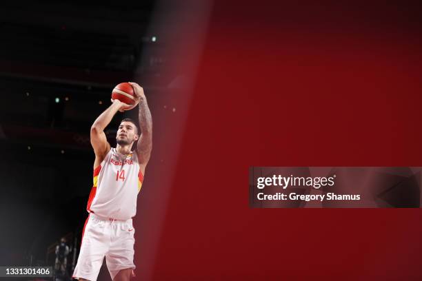 Willy Hernangomez of Team Spain attemps a free throw against Spain during the first half of a Men's Preliminary Round Group C game on day six of the...