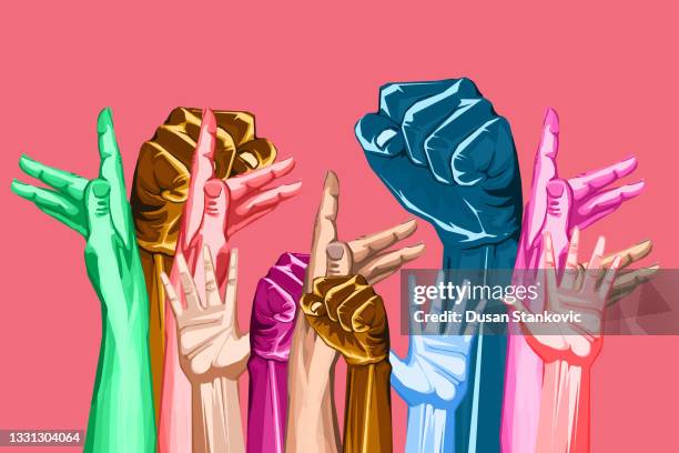 stockillustraties, clipart, cartoons en iconen met together for human rights - vuist