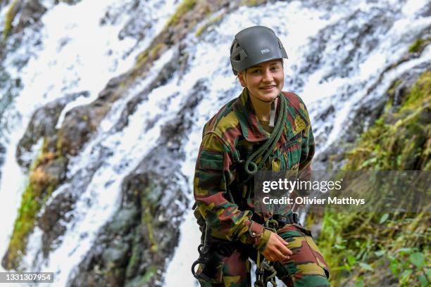 Princess Elisabeth of Belgium during a three-day internship at the Commando Training Center, as she completes her year at the Royal Military School...