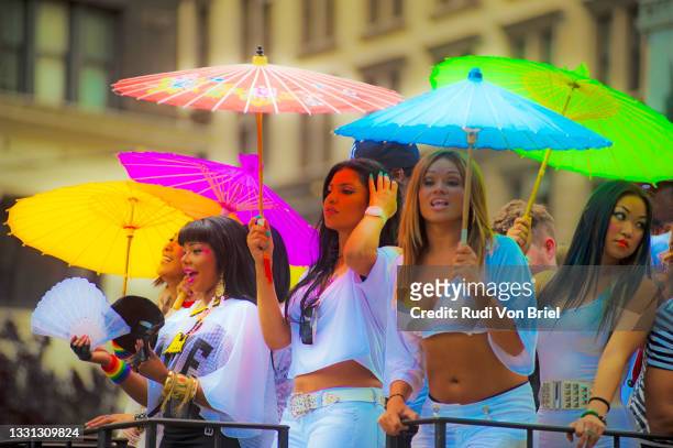 float in new york city's 2011 gay pride parade."n - paraden stock pictures, royalty-free photos & images