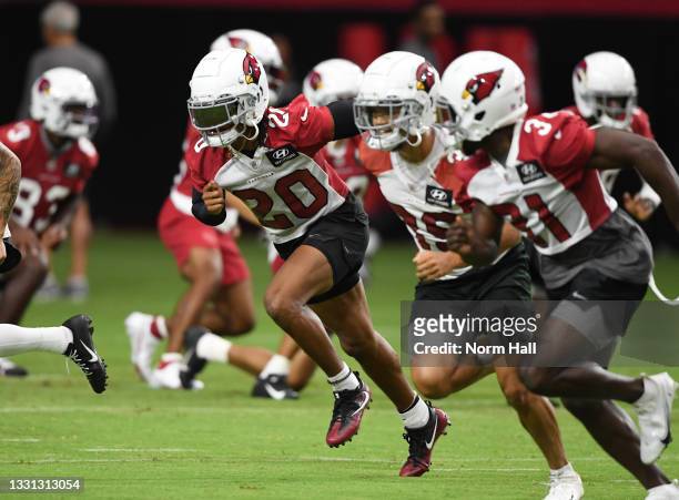 Marco Wilson of the Arizona Cardinals participates in drills during Training Camp at State Farm Stadium on July 29, 2021 in Glendale, Arizona.