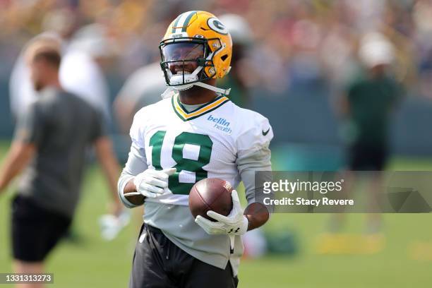 Randall Cobb of the Green Bay Packers works out during training camp at Ray Nitschke Field on July 29, 2021 in Ashwaubenon, Wisconsin.
