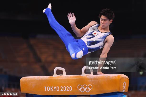 Daiki Hashimoto of Team Japan competes on the pommel horse during the Men's All-Around Final on day five of the Tokyo 2020 Olympic Games at Ariake...