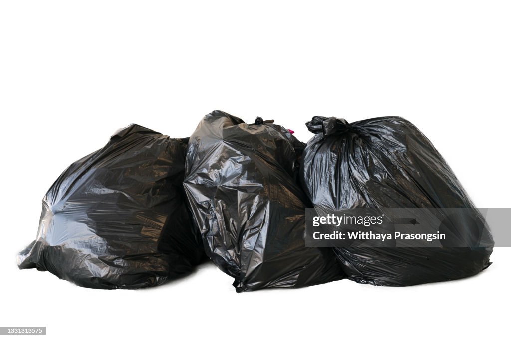 Bin bag garbage, Bin,Trash, Garbage, Rubbish, Plastic Bags pile isolated on background white