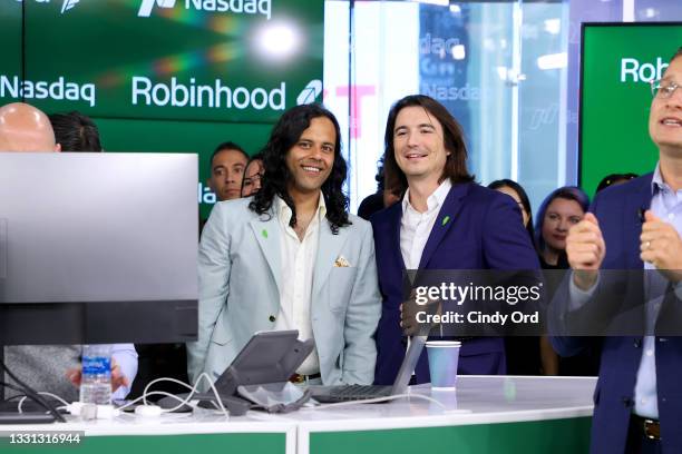 Baiju Bhatt and Vlad Tenev attend Robinhood Markets IPO Listing Day on July 29, 2021 in New York City.