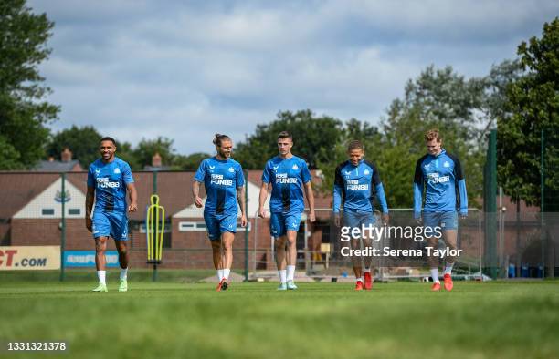 Players seen L-R Callum Wilson, Jeff Hendrick, Ciaran Clark, Dwight Gayle and Emil Krafth during the Newcastle United Training Session at the...