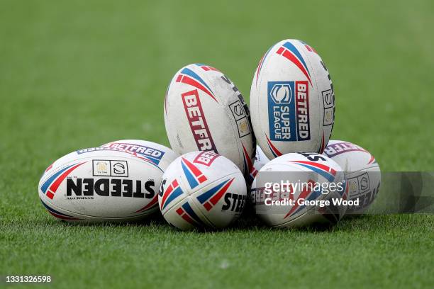 General view of the Betfred Super League match ball's prior to the Betfred Super League match between Hull FC and Leeds Rhinos at KCOM Stadium on...