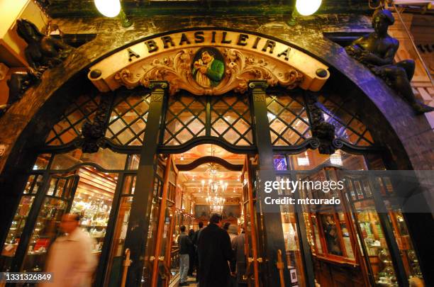 lisbon - the famous cafe "a brasileira" - chiado square, portuga - bar facade stock pictures, royalty-free photos & images