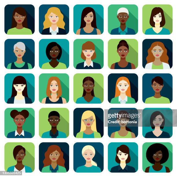 women avatars icon set - mixed race woman stock illustrations