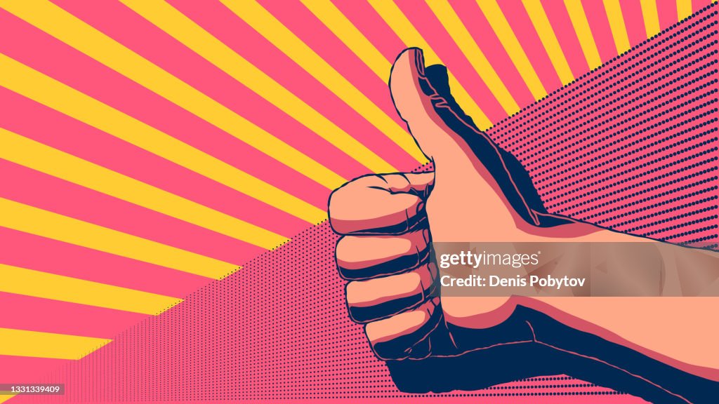 Hand-drawn banner illustration - Thumbs up.