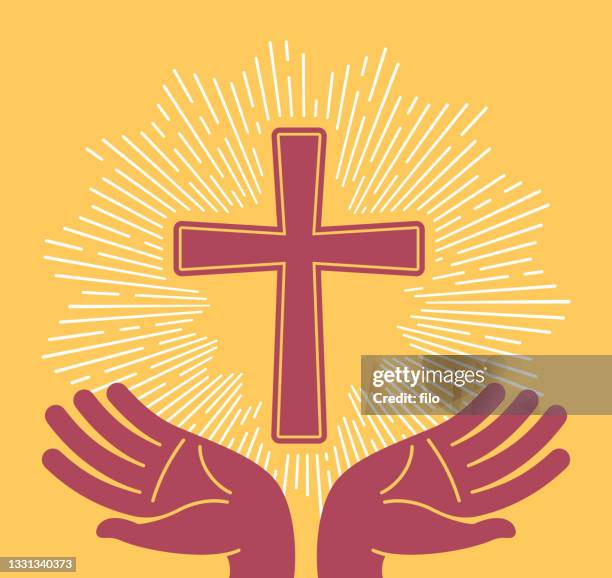 stockillustraties, clipart, cartoons en iconen met christianity cross praying religion symbol - smeken