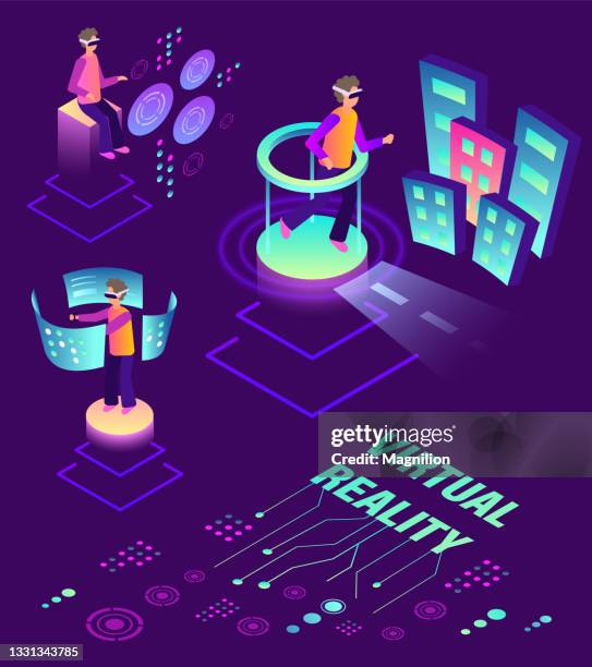 virtual reality isometric illustration - human hologram stock illustrations