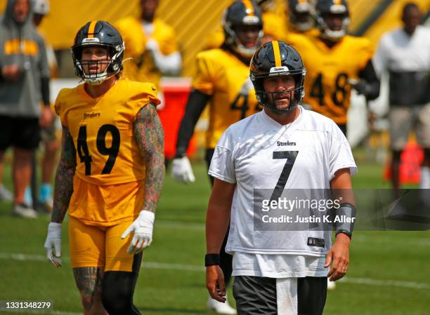 Ben Roethlisberger of the Pittsburgh Steelers in action during training camp at Heinz Field on July 29, 2021 in Pittsburgh, Pennsylvania.