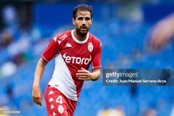 Cesc Fabregas of AS Monaco reacts during the Friendly Match between Real Sociedad and As Monaco at Reale Arena on July 28, 2021 in San Sebastian,...
